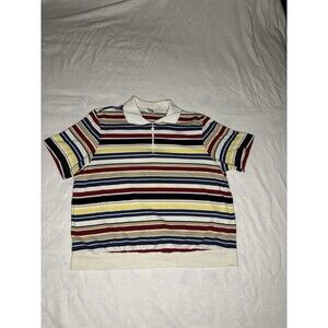 Alfred Dunner Short Sleeve Polo Men’s Large Multicolor Striped Half Zip‎